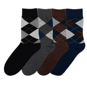 Men's Argyle Dress Socks 4 Pack  Mixed Black, Dark Gray, Brown, Navy Blue