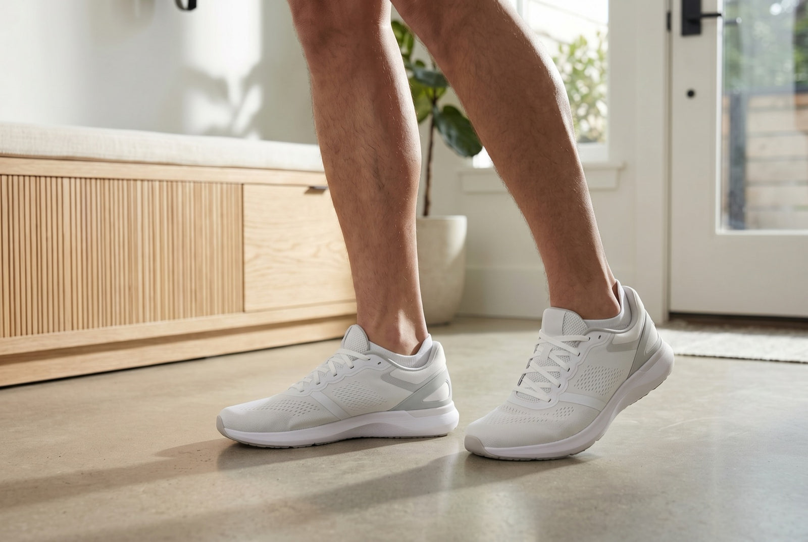 Men wearing low-cut white athletic ankle socks with running shoes